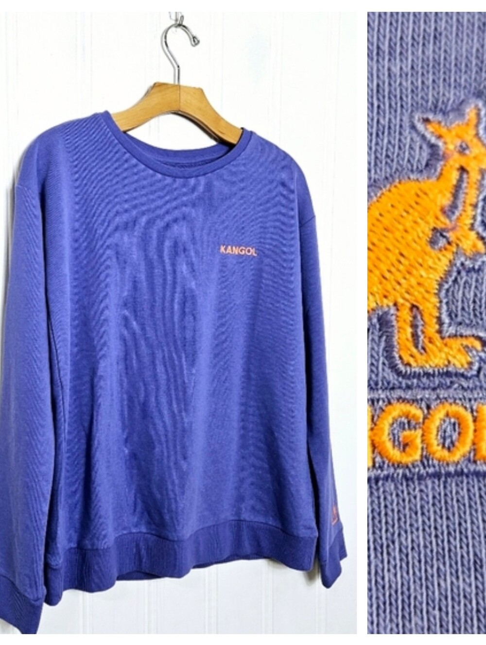 Kangol Sweatshirt M EMB Crewneck Embroidered Logo 90s Streetwear Iris Blue